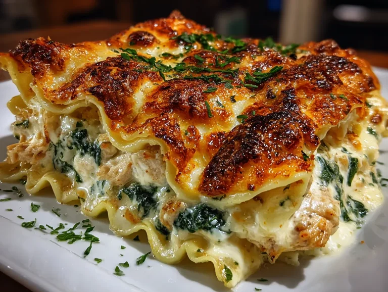 Chicken Alfredo Lasagna with Spinach and Garlic