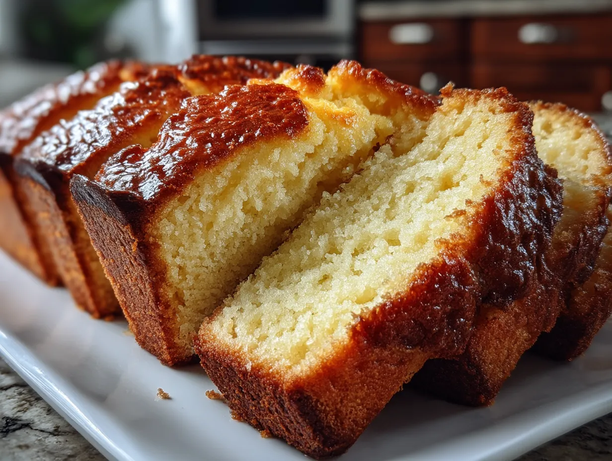 Classic Vanilla Bean Pound Loaf Cake served on a plate ready to enjoy