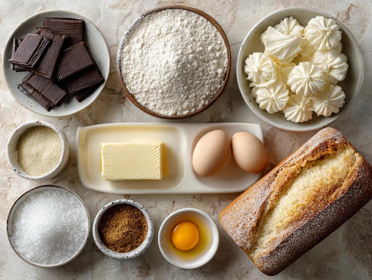 Ingredients laid out for Classic Vanilla Bean Pound Loaf Cake