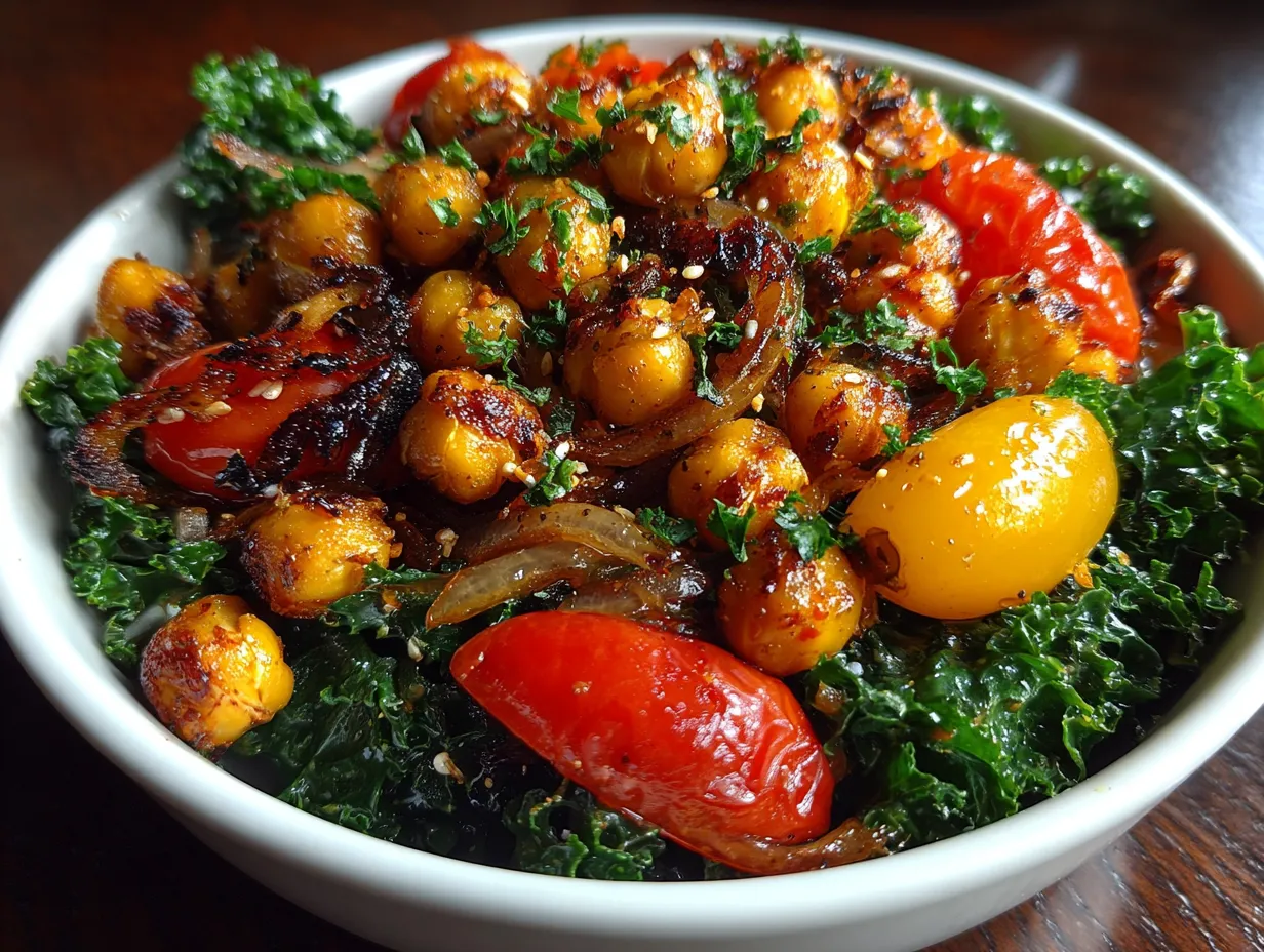 Crispy Roasted Chickpea and Kale Salad Bowl
