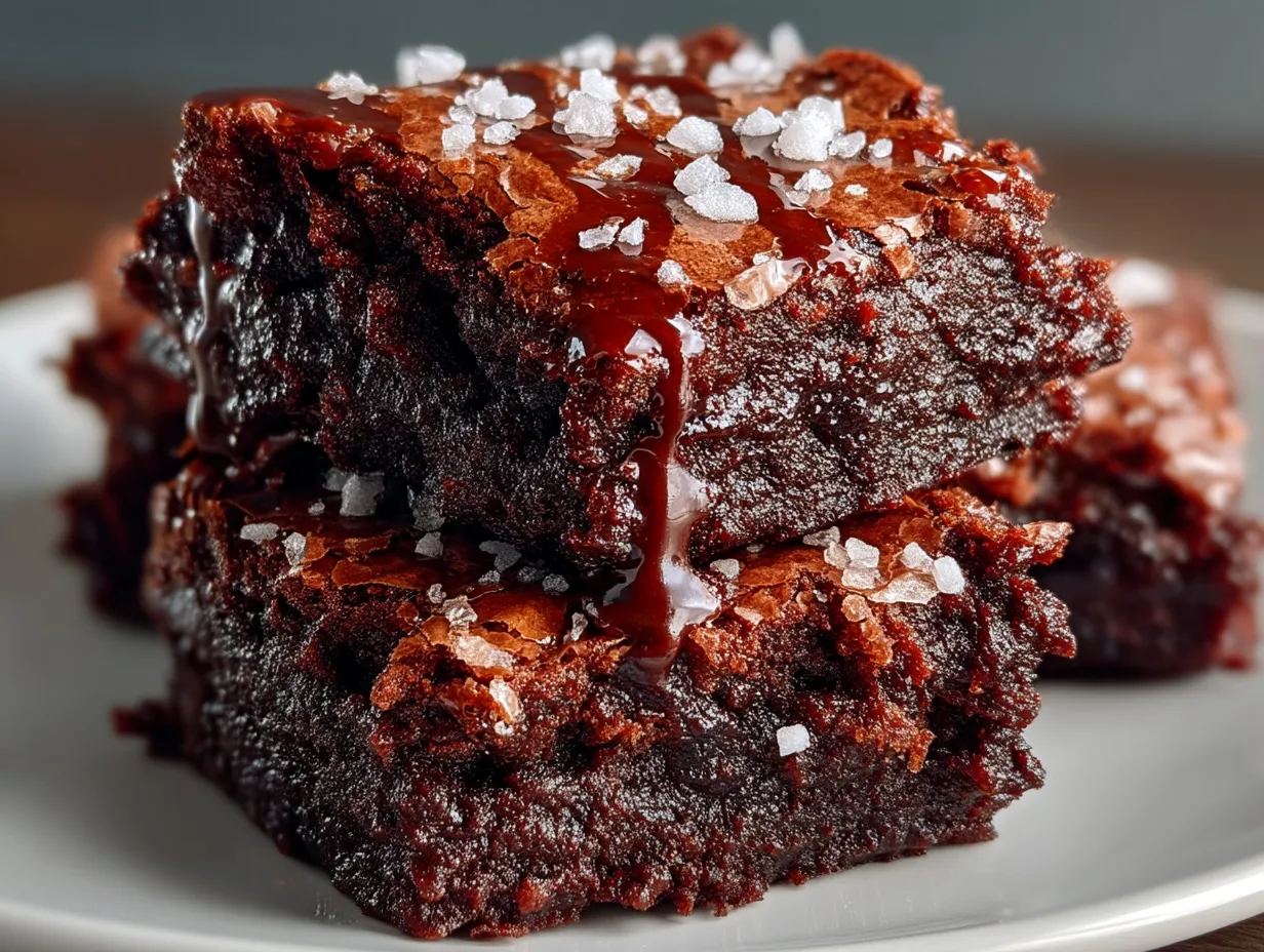 Serving fudgy dark chocolate brownies with sea salt flakes
