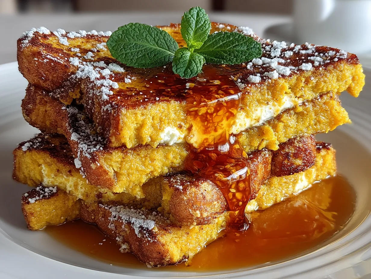 Serving Pumpkin Puree French Toast with Cinnamon Butter