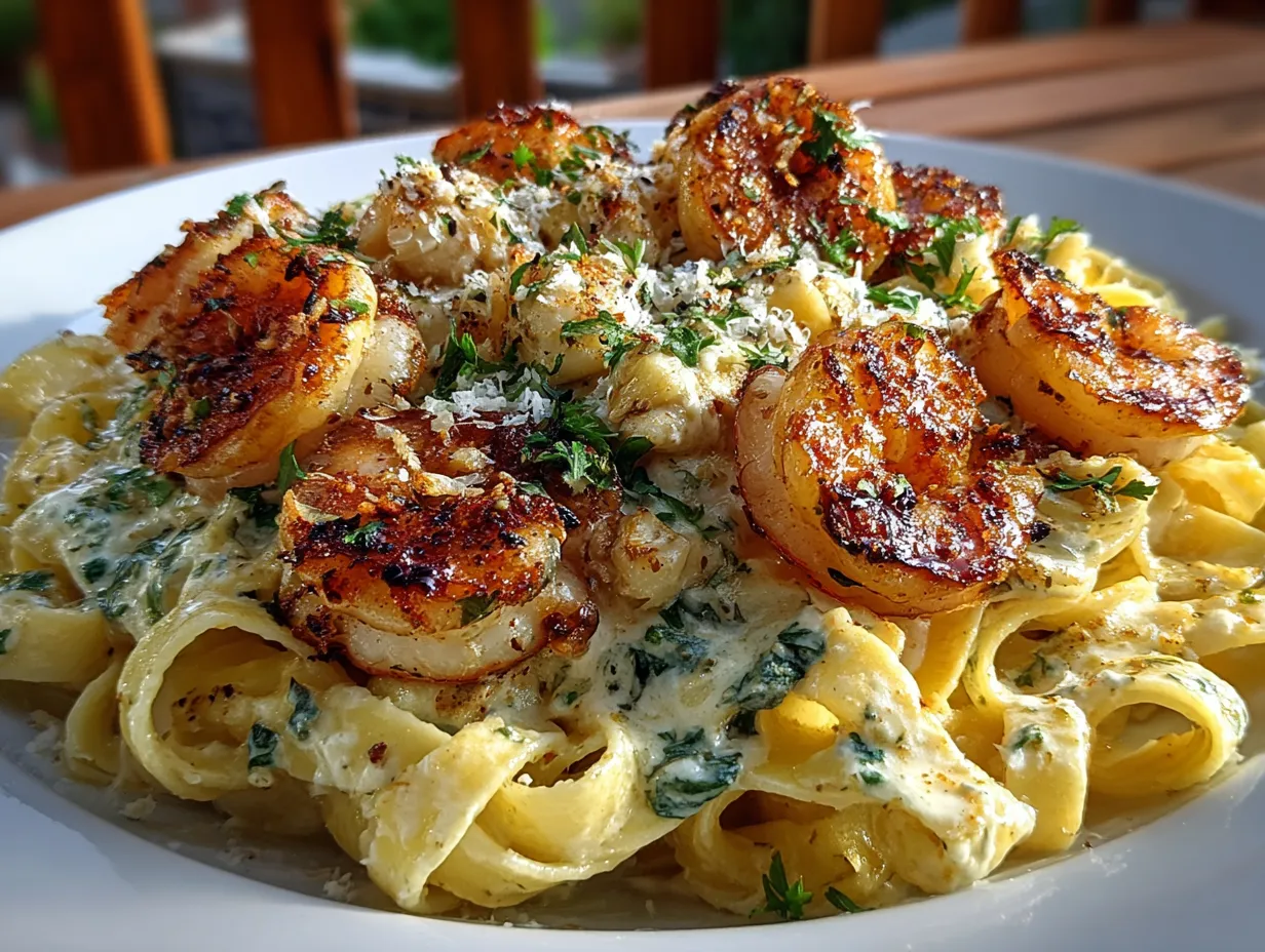 Shrimp Fettuccine Alfredo with Roasted Garlic