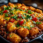 Sloppy Joe Ground Turkey Casserole with Tater Tots