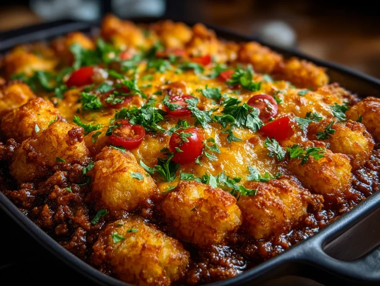 Sloppy Joe Ground Turkey Casserole with Tater Tots