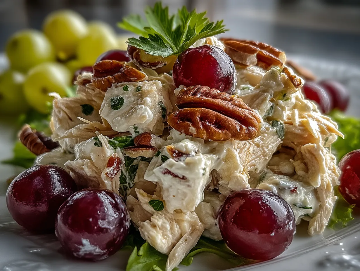 Serving Southern Chicken Salad with Grapes and Pecans