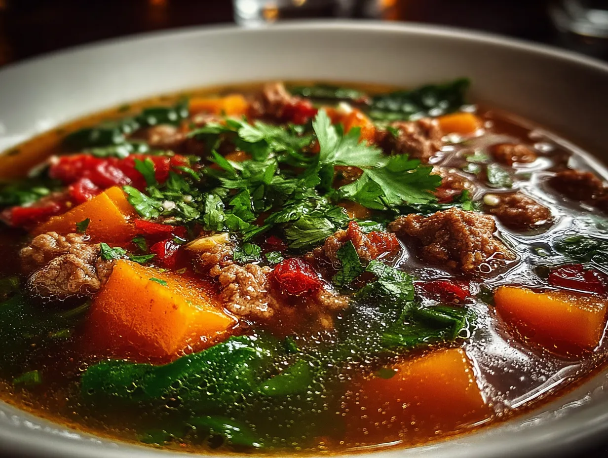Spicy Minced Beef and Sweet Potato Puchero Soup