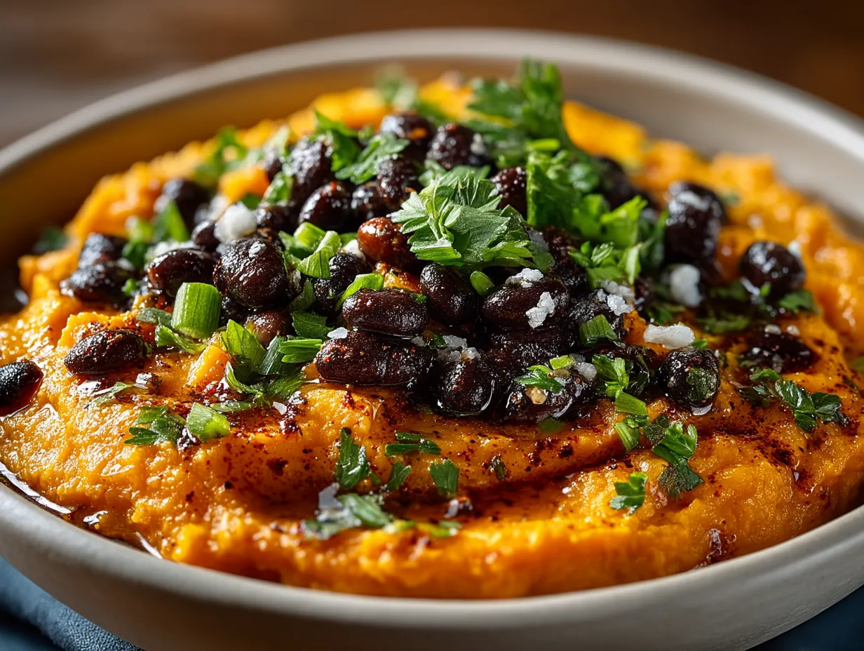 Served Sweet Potato Dinner Bowl with Black Beans