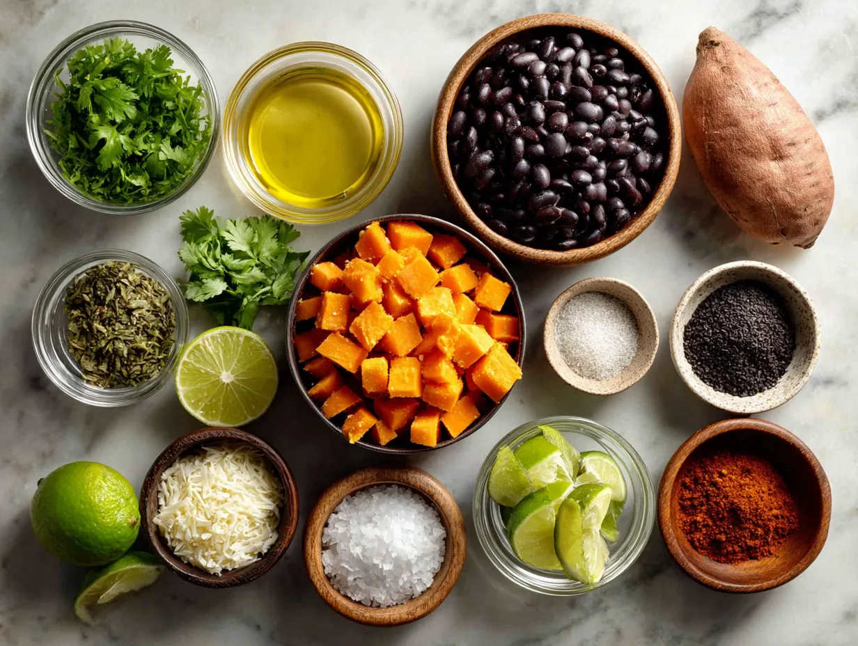 Ingredients for Sweet Potato Dinner Bowl with Black Beans