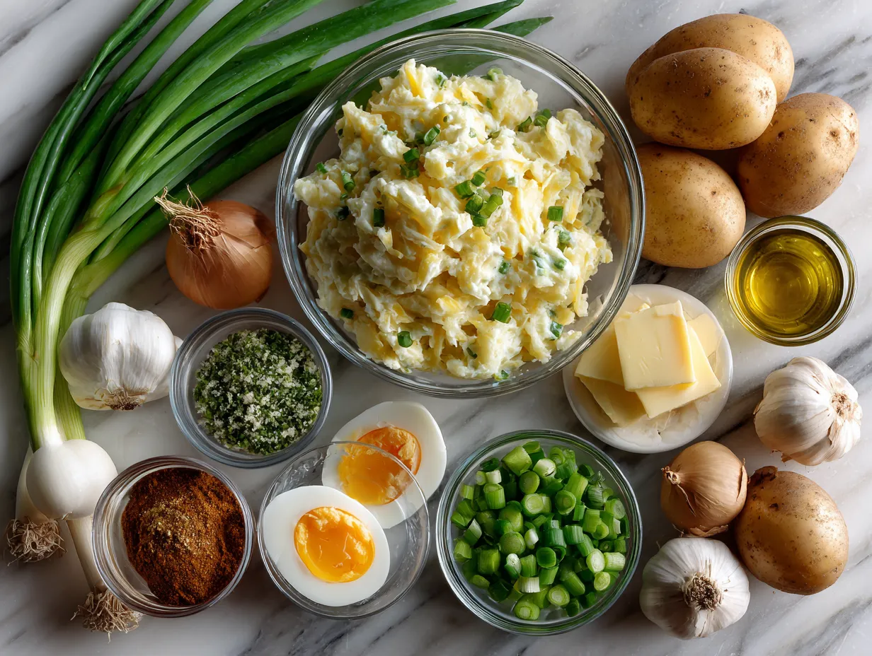 Ingredients for Traditional Jamaican Potato Salad with Scallions