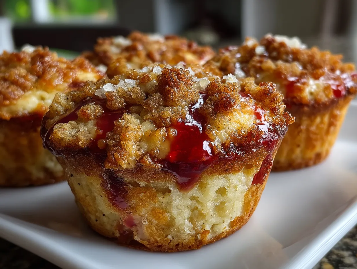Upside Down Rhubarb Muffins with Cinnamon Streusel ready to serve