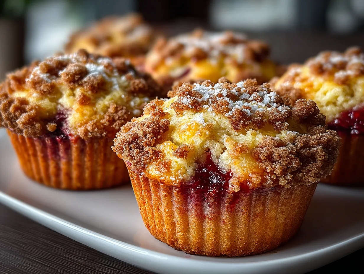 Upside Down Rhubarb Muffins with Cinnamon Streusel